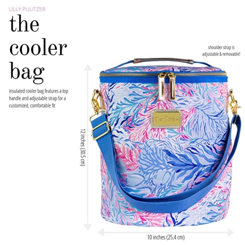 Lilly Pulitzer Cooler Bag Wine Carrier Coastal Coral Blue Pink Beach Picnic NWT - Picture 4 of 7